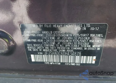 2013 Subaru Forester 2.5X Premium from USA, damaged, VIN JF2SHADC6DH434878